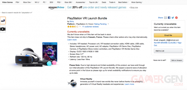 PlayStation VR Launch Bundle Amazon