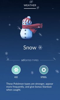 Pokémon GO météo dynamique neige boost