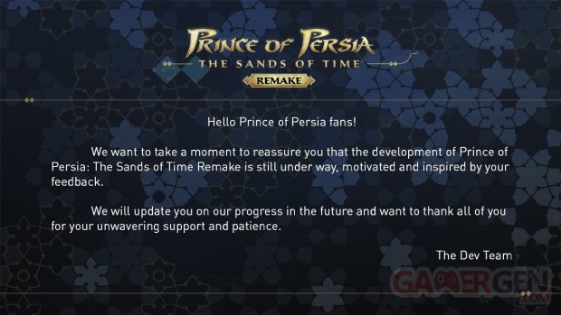 Prince of Persia Les Sables du Temps Remake 28 10 2021 nouvelles développement