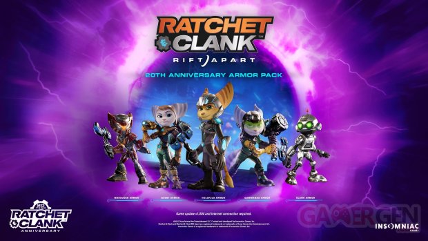 Ratchet & Clank Rift Apart pack armures 20e anniversaire