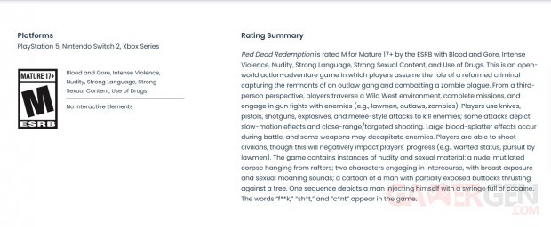 Red Dead Redemption PS5 Switch 2 Xbox Series ESRB 13 11 2025