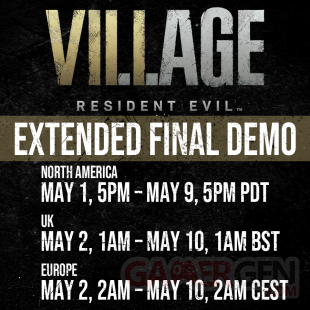 Resident Evil Village extended démo dates heures