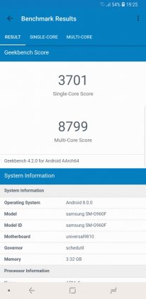 Samsung Galaxy S9 screen 56 Geekbench 4