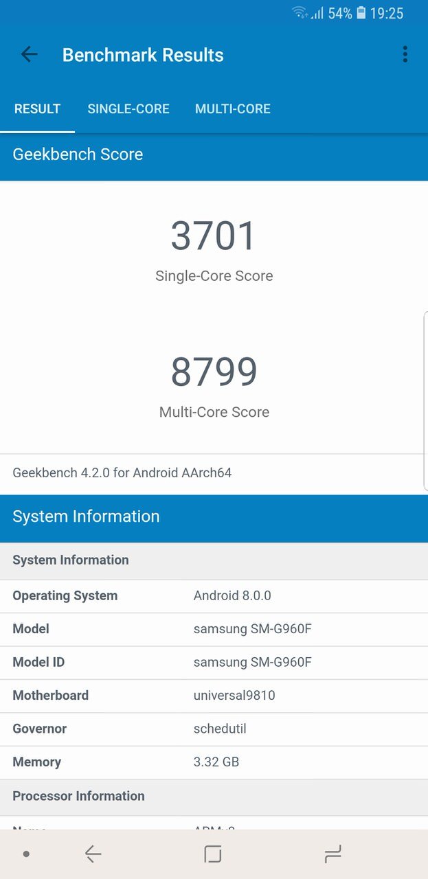 Samsung Galaxy S9 screen 56_Geekbench 4