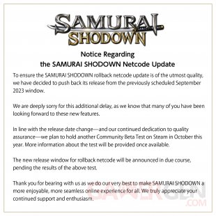 Samurai Shodown rollback netcode report 30 09 2023
