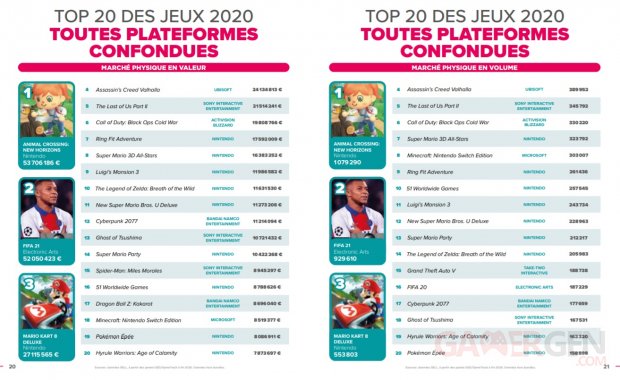 SELL Essentiel du jeu vidéo bilan marché français 2020 top jeux plus vendus France