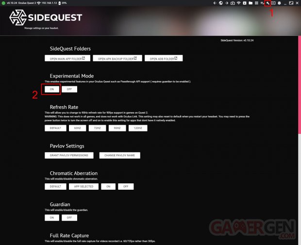 sidequest passthrough enable
