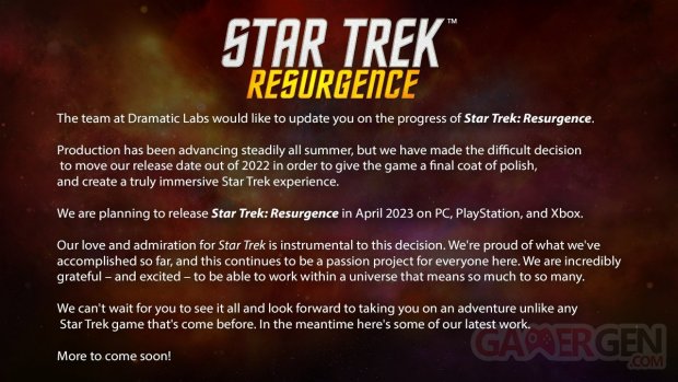 Star Trek Resurgence 13 10 2022 date sortie report