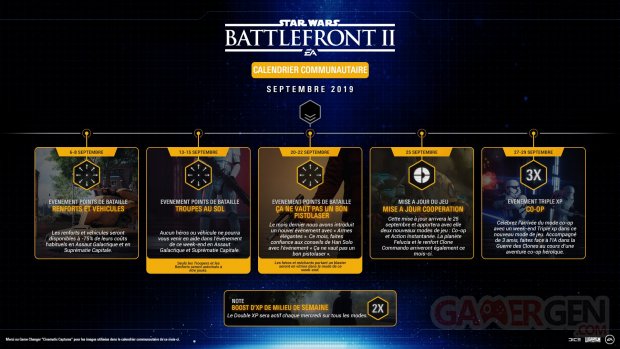 Star Wars Battlefront II calendrier communautaire septembre 2019