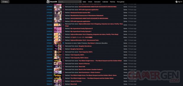 SteamDB jeux adulte supprimés