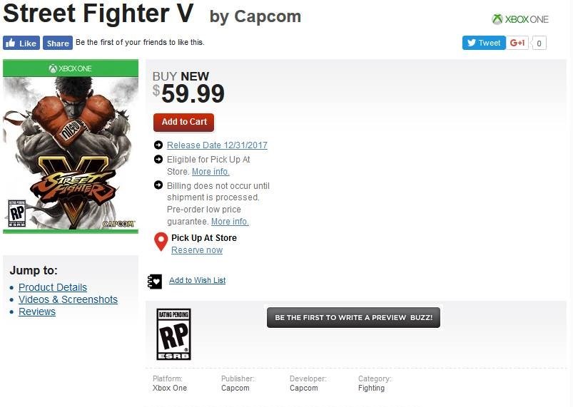 Street Fighter V Xbox One GameStop