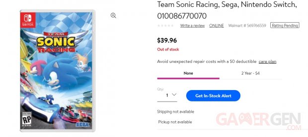 Team Sonic Racing leak Walmart 30 05 2018