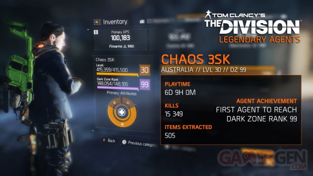 The Division Chaos S3K Level 99 Dark Zone