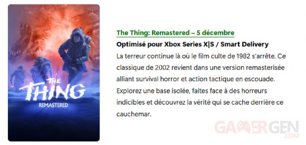 The Thing Remastered Date sortie Fuite Xbox