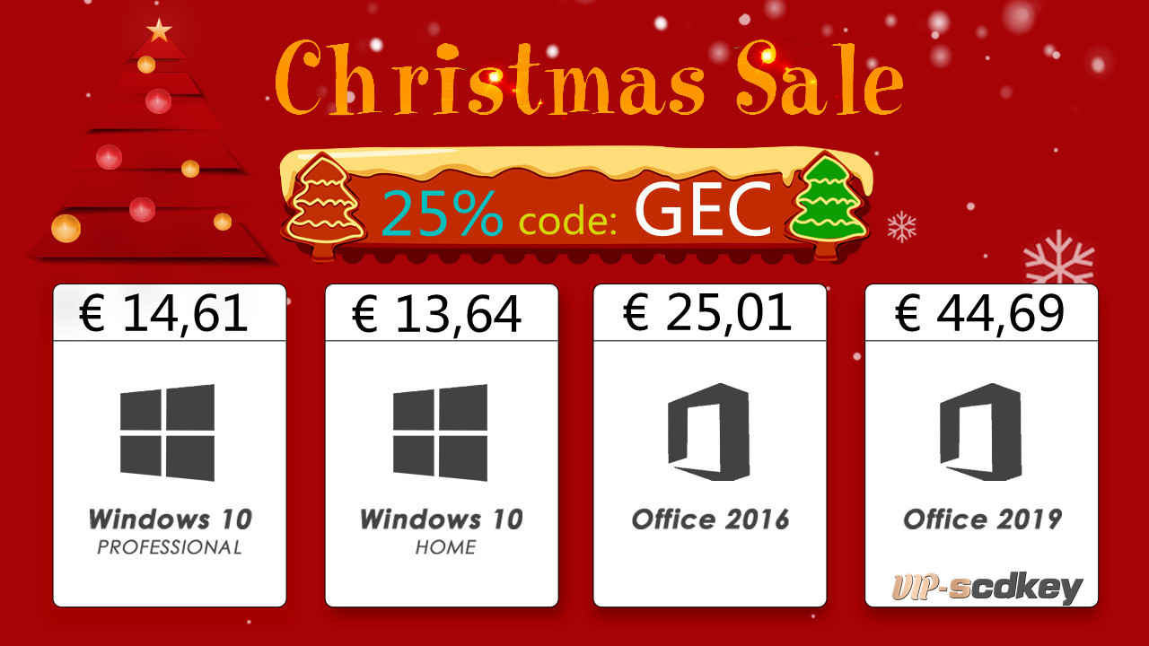 Offres de Noël : VIP-SCDkey propose des licences à vie de Windows 10 à 14 €  et d'Office à 25 € ! 