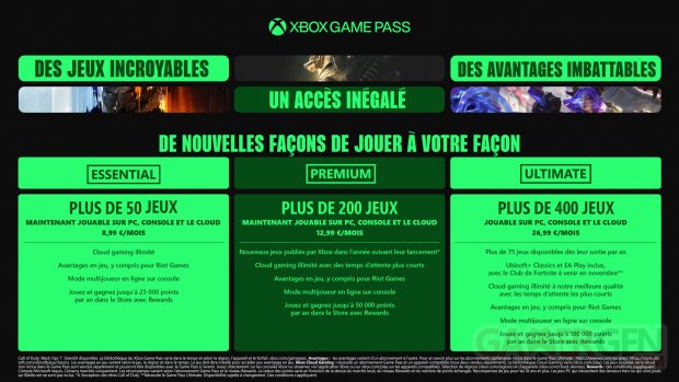 Xbox Game Pass formules Essential Premium Ultimate 01 10 2025