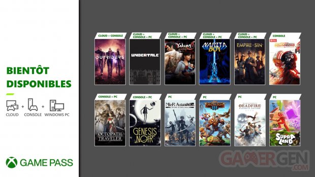 Xbox Game Pass nouveautés mars 2021.