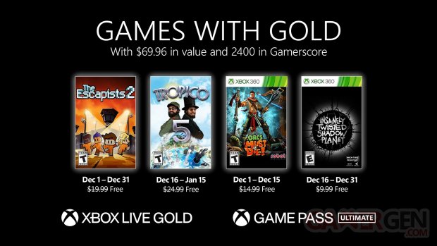 Xbox Live Games with Gold 23 11 2021 décembre 2021