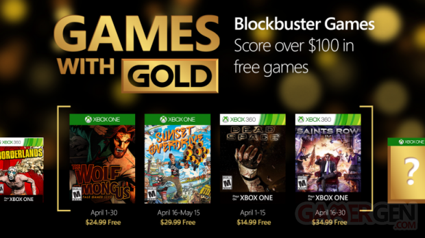 Xbox Live Games With Gold avril 2016