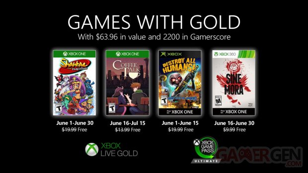 Xbox Live Games with Gold juin 2020