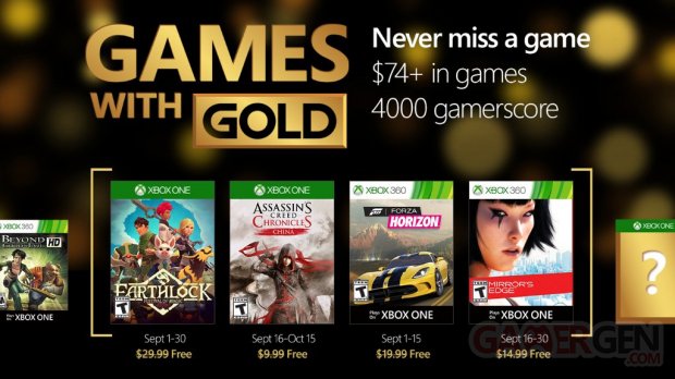 Xbox Live games with gold septembre 2016